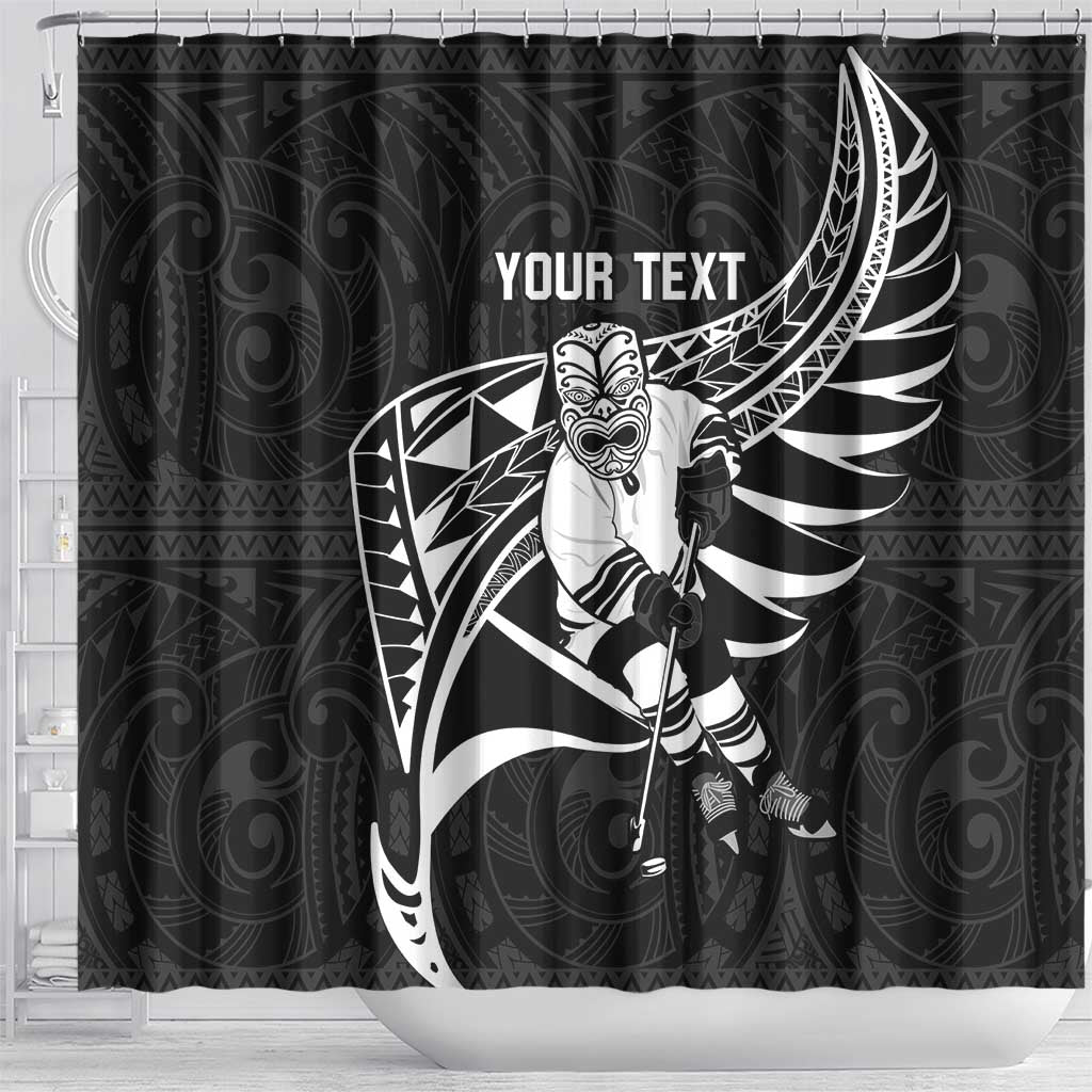 Custom Aotearoa Ice Hockey Shower Curtain NZ Tiki Mascot - Maori Pattern LT14 - Polynesian Pride
