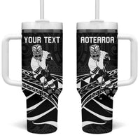 Personalised Aotearoa Ice Hockey Tumbler With Handle NZ Tiki Mascot - Maori Pattern LT14 One Size: 40 oz Black - Polynesian Pride