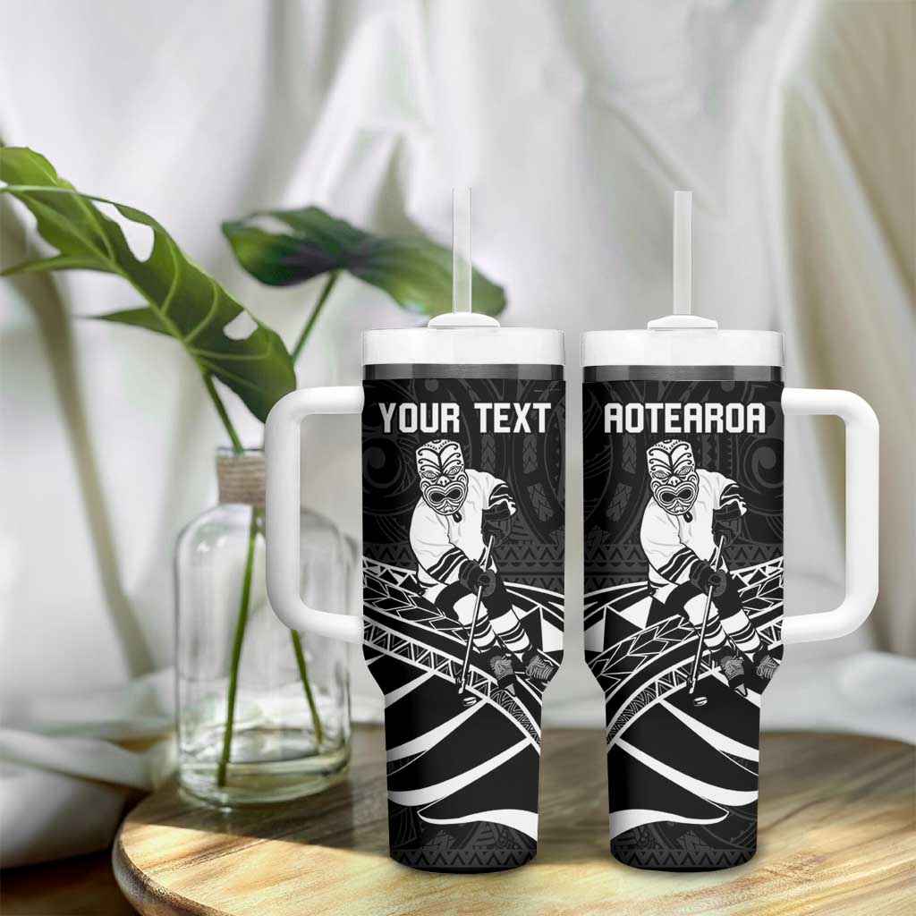 Personalised Aotearoa Ice Hockey Tumbler With Handle NZ Tiki Mascot - Maori Pattern LT14 - Polynesian Pride