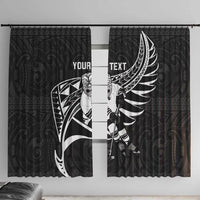 Custom Aotearoa Ice Hockey Window Curtain NZ Tiki Mascot - Maori Pattern LT14 With Hooks Black - Polynesian Pride