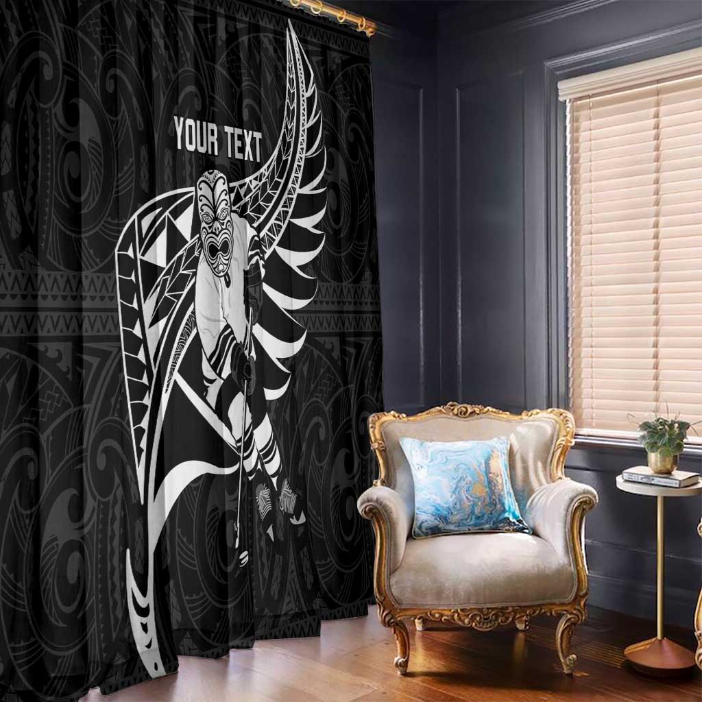 Custom Aotearoa Ice Hockey Window Curtain NZ Tiki Mascot - Maori Pattern LT14 - Polynesian Pride