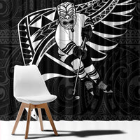 Custom Aotearoa Ice Hockey Window Curtain NZ Tiki Mascot - Maori Pattern LT14 - Polynesian Pride