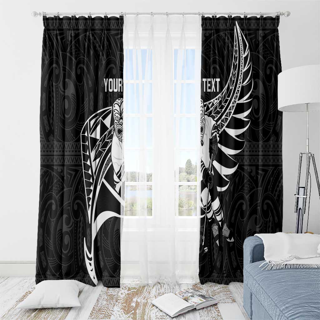 Custom Aotearoa Ice Hockey Window Curtain NZ Tiki Mascot - Maori Pattern LT14 - Polynesian Pride