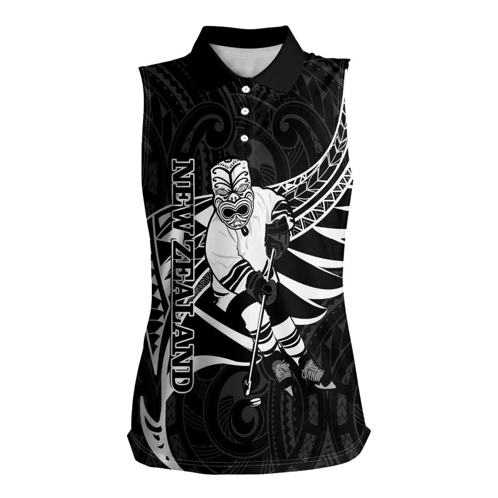 Custom Aotearoa Ice Hockey Women Sleeveless Polo Shirt NZ Tiki Mascot - Maori Pattern