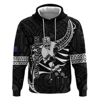 Custom Aotearoa Ice Hockey Zip Hoodie NZ Tiki Mascot - Maori Pattern LT14 Pullover Hoodie Black - Polynesian Pride