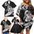 Personalised New Zealand Surfing Family Matching Off Shoulder Short Dress and Hawaiian Shirt Aotearoa Maori Tiki Haka