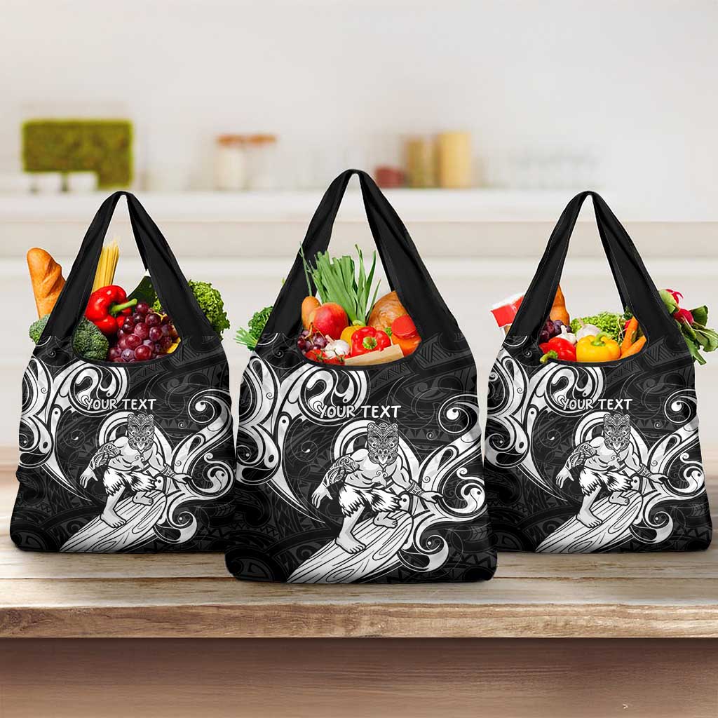 Personalised New Zealand Surfing Grocery Bag Aotearoa Maori Tiki Haka LT14 3-pack One Size Black - Polynesian Pride
