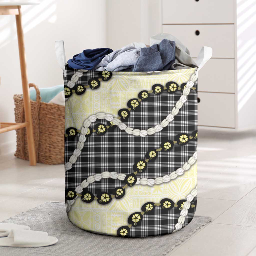 Black Palaka Hawaii Laundry Basket Kukui Nut Pikake Lei Hawaiian Tapa Pattern LT14 Black - Polynesian Pride