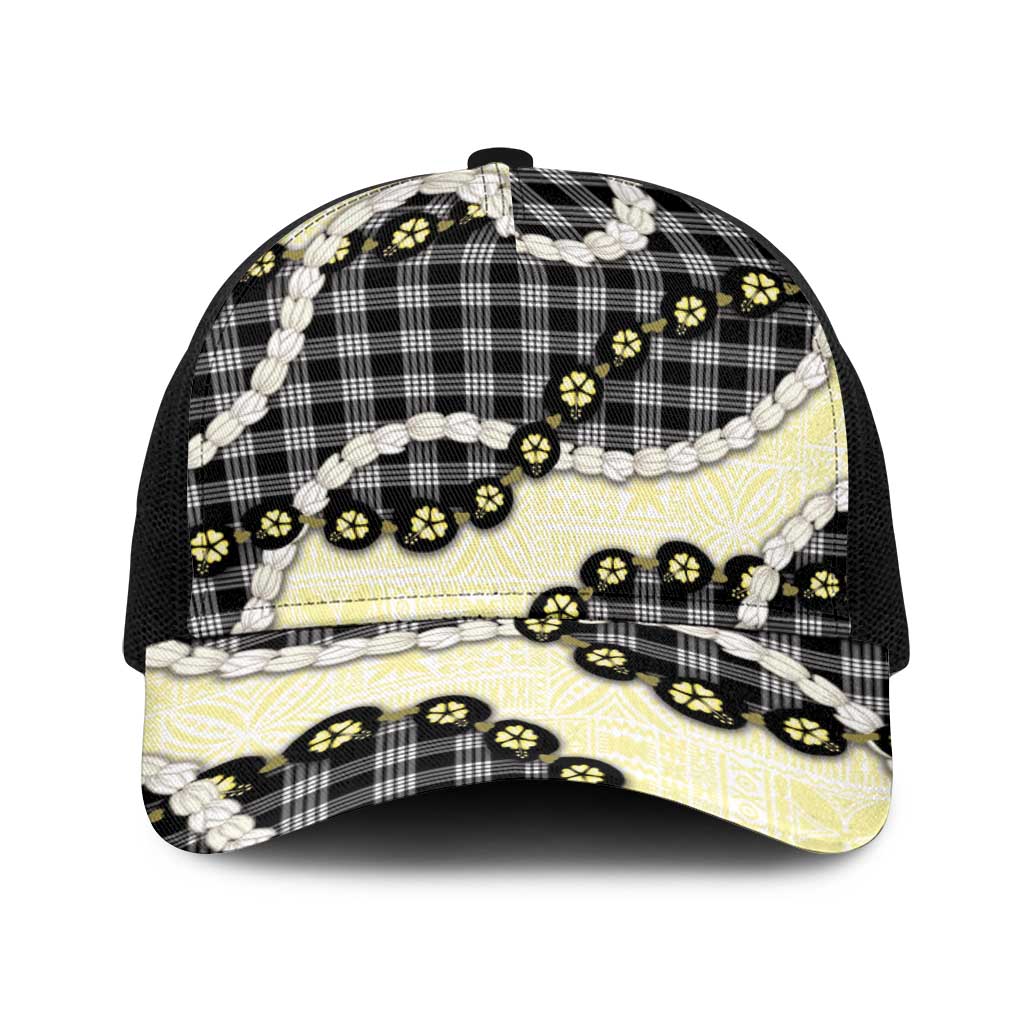 Black Palaka Hawaii Baseball Net Cap Kukui Nut Pikake Lei Hawaiian Tapa Pattern LT14 One Size Black Black - Polynesian Pride