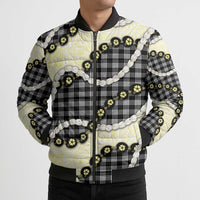 Black Palaka Hawaii Bomber Puffer Jacket Kukui Nut Pikake Lei Hawaiian Tapa Pattern LT14 - Polynesian Pride