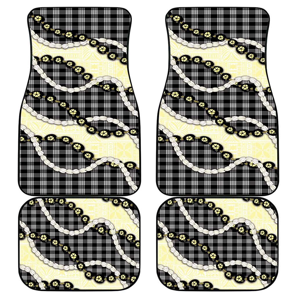 Black Palaka Hawaii Car Mats Kukui Nut Pikake Lei Hawaiian Tapa Pattern LT14 - Polynesian Pride
