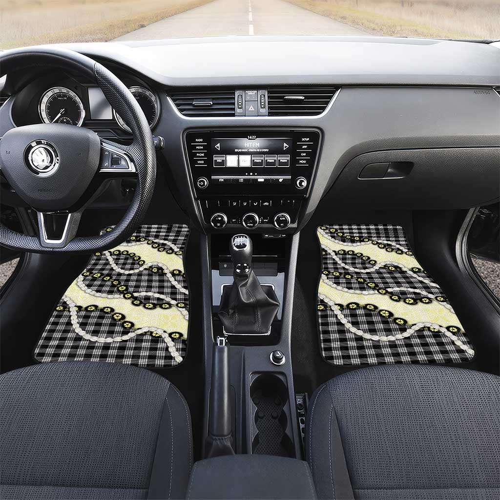 Black Palaka Hawaii Car Mats Kukui Nut Pikake Lei Hawaiian Tapa Pattern LT14 Set 2pcs - Front Black - Polynesian Pride