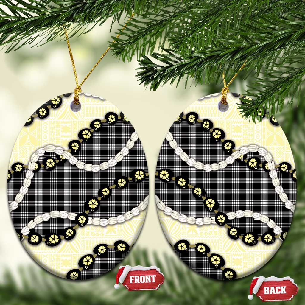 Black Palaka Hawaii Ceramic Ornament Kukui Nut Pikake Lei Hawaiian Tapa Pattern LT14 Oval Black - Polynesian Pride