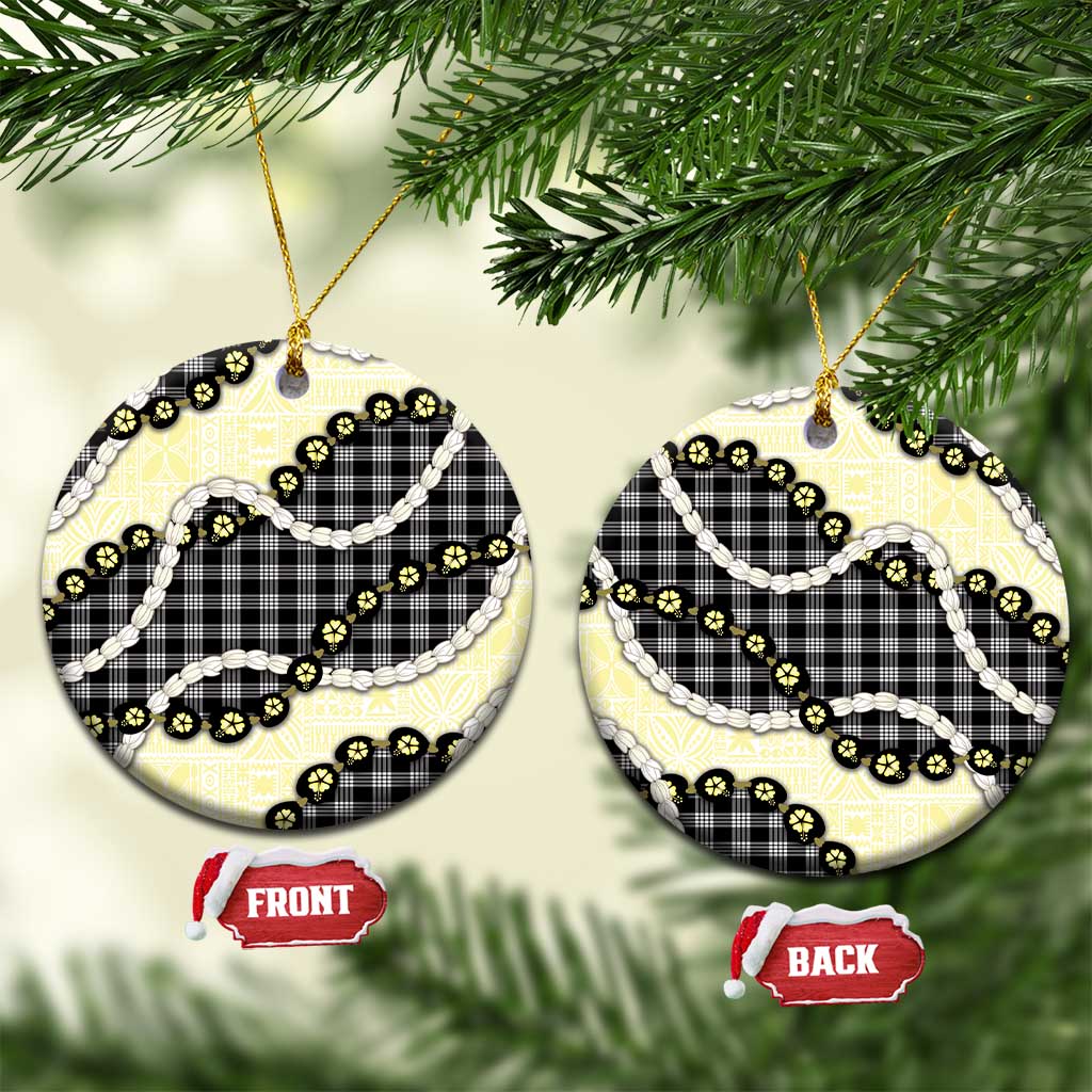 Black Palaka Hawaii Ceramic Ornament Kukui Nut Pikake Lei Hawaiian Tapa Pattern LT14 Circle Black - Polynesian Pride
