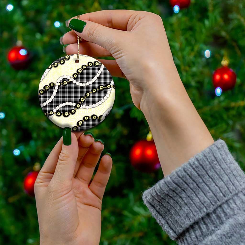 Black Palaka Hawaii Ceramic Ornament Kukui Nut Pikake Lei Hawaiian Tapa Pattern LT14 - Polynesian Pride