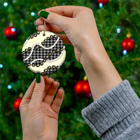Black Palaka Hawaii Ceramic Ornament Kukui Nut Pikake Lei Hawaiian Tapa Pattern LT14 - Polynesian Pride