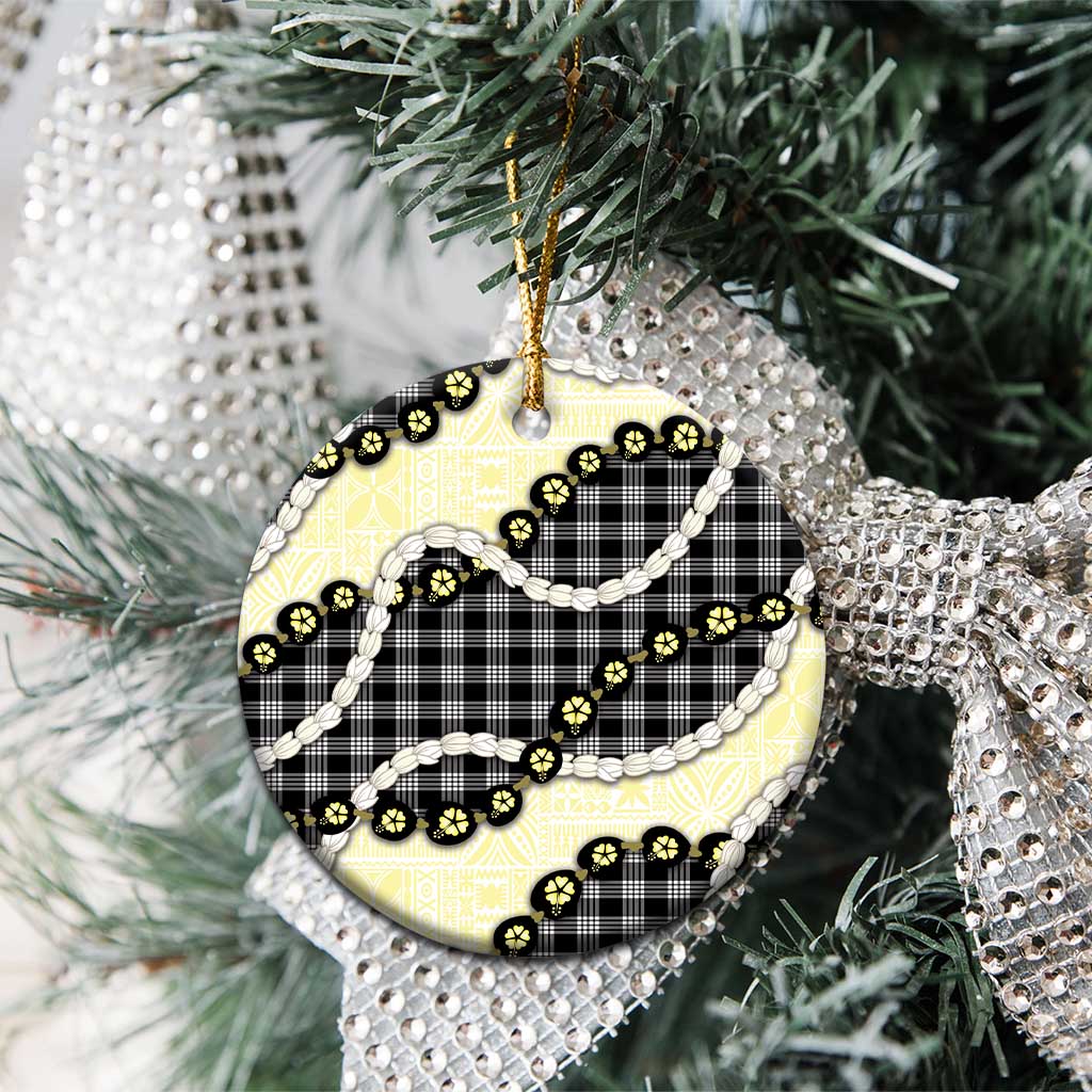 Black Palaka Hawaii Ceramic Ornament Kukui Nut Pikake Lei Hawaiian Tapa Pattern LT14 - Polynesian Pride
