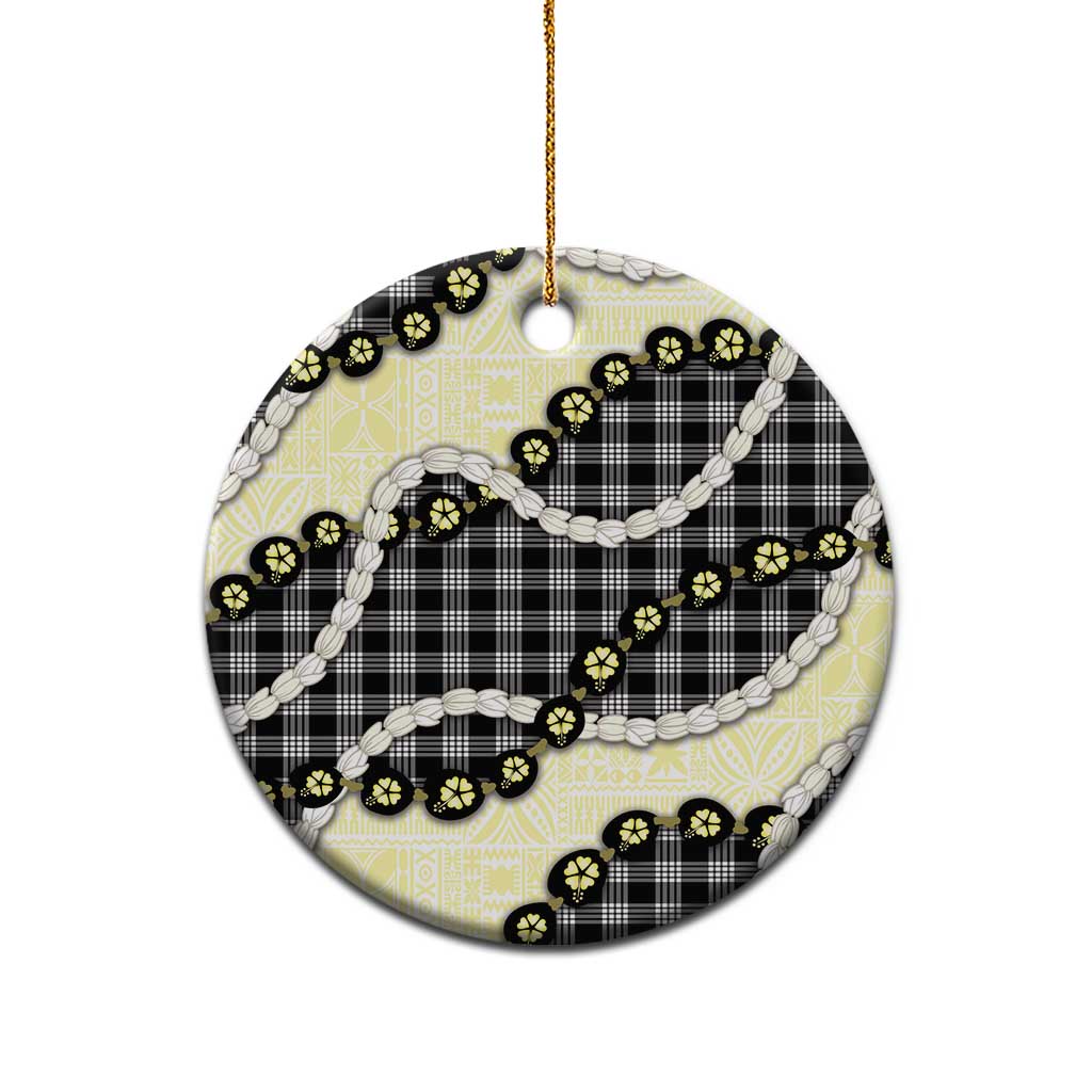 Black Palaka Hawaii Ceramic Ornament Kukui Nut Pikake Lei Hawaiian Tapa Pattern LT14 - Polynesian Pride