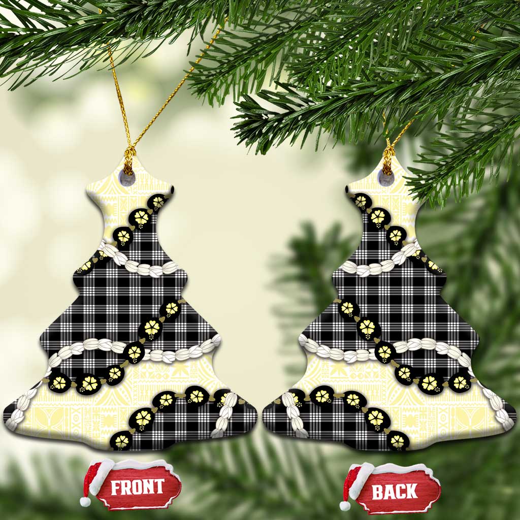 Black Palaka Hawaii Ceramic Ornament Kukui Nut Pikake Lei Hawaiian Tapa Pattern LT14 Christmas Tree Black - Polynesian Pride