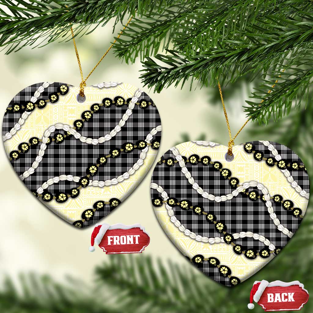 Black Palaka Hawaii Ceramic Ornament Kukui Nut Pikake Lei Hawaiian Tapa Pattern LT14 Heart Black - Polynesian Pride