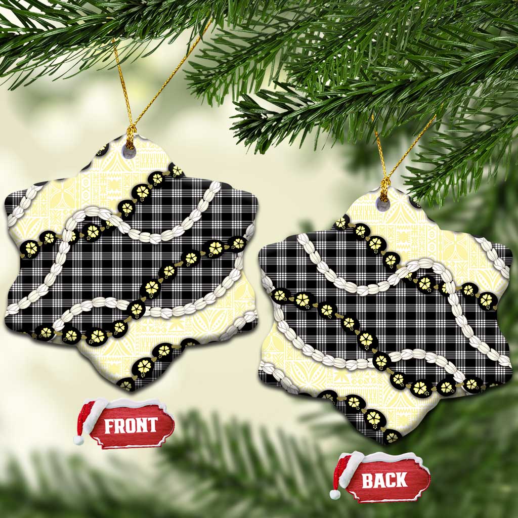 Black Palaka Hawaii Ceramic Ornament Kukui Nut Pikake Lei Hawaiian Tapa Pattern LT14 Snow Flake Black - Polynesian Pride