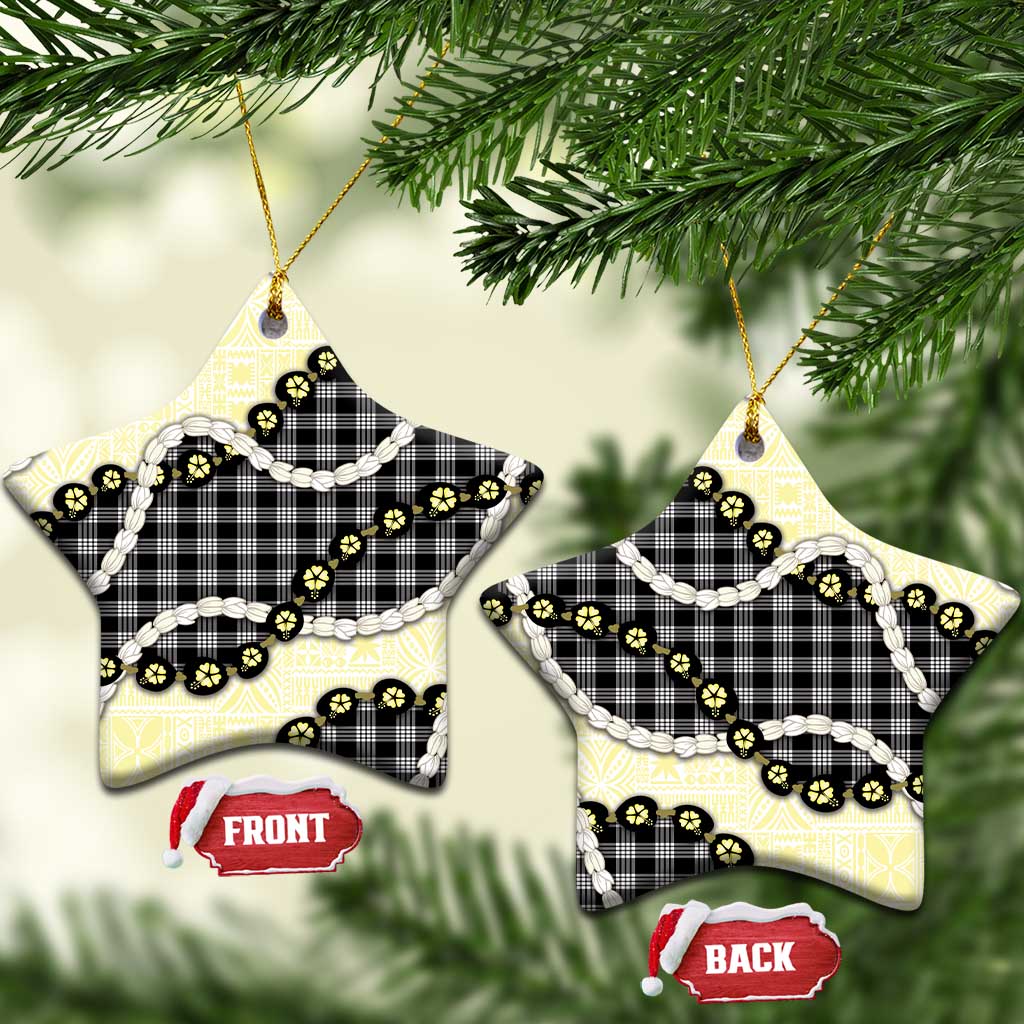 Black Palaka Hawaii Ceramic Ornament Kukui Nut Pikake Lei Hawaiian Tapa Pattern LT14 Star Black - Polynesian Pride