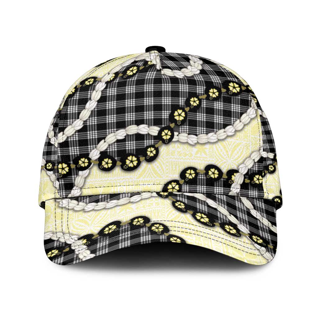 Black Palaka Hawaii Classic Cap Kukui Nut Pikake Lei Hawaiian Tapa Pattern LT14 Universal Fit Black - Polynesian Pride