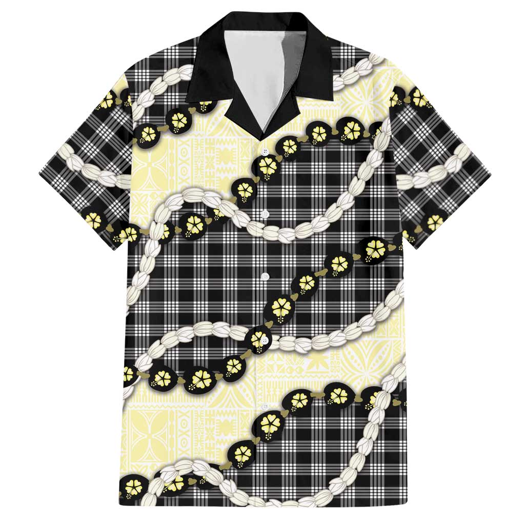 Black Palaka Hawaii Hawaiian Shirt Kukui Nut Pikake Lei Hawaiian Tapa Pattern LT14 Black - Polynesian Pride