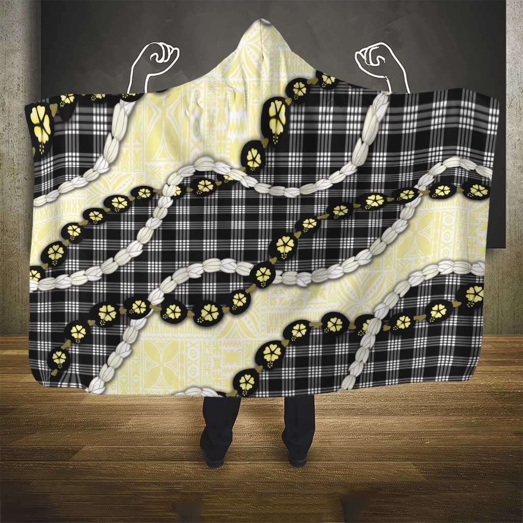 Black Palaka Hawaii Hooded Blanket Kukui Nut Pikake Lei Hawaiian Tapa Pattern LT14 - Polynesian Pride