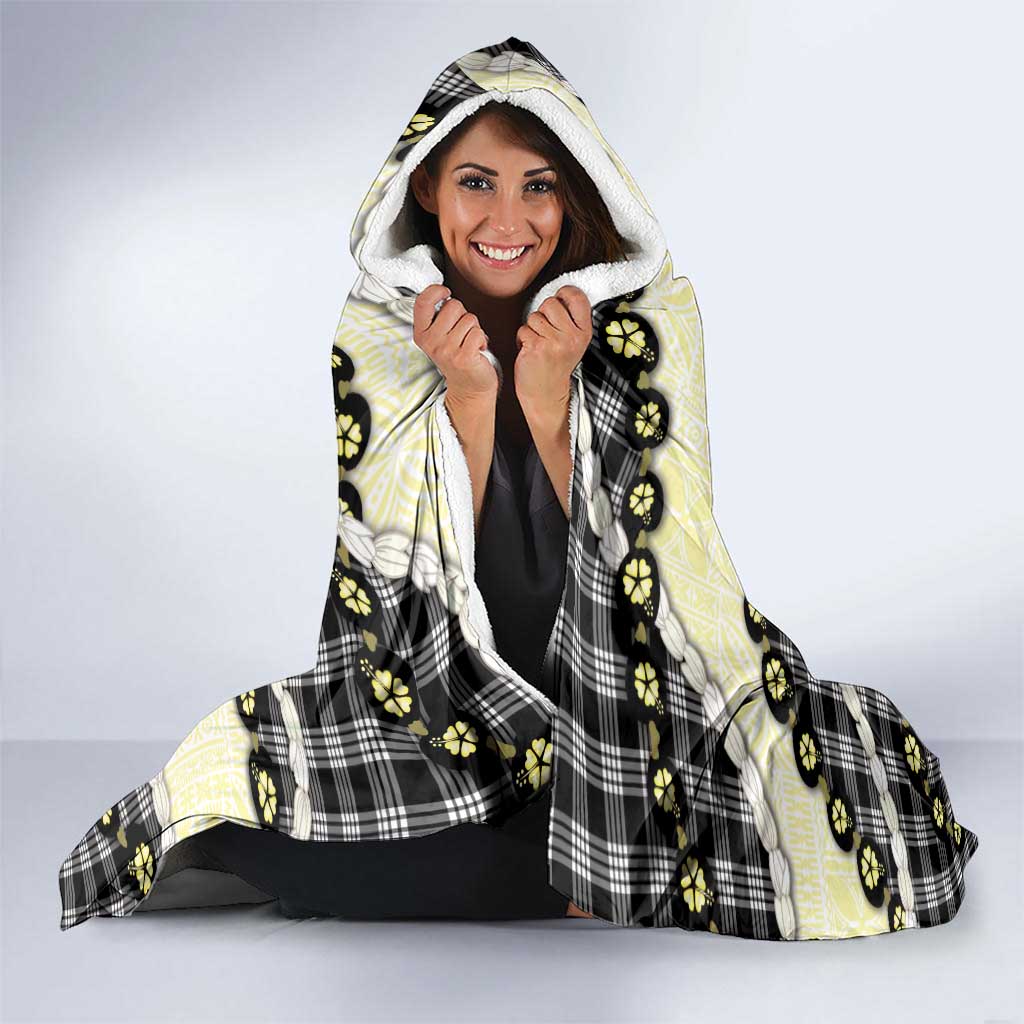 Black Palaka Hawaii Hooded Blanket Kukui Nut Pikake Lei Hawaiian Tapa Pattern LT14 - Polynesian Pride