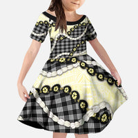 Black Palaka Hawaii Kid Short Sleeve Dress Kukui Nut Pikake Lei Hawaiian Tapa Pattern LT14 KID Black - Polynesian Pride