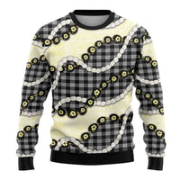 Black Palaka Hawaii Ugly Christmas Sweater Kukui Nut Pikake Lei Hawaiian Tapa Pattern LT14 - Polynesian Pride