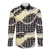 Black Palaka Hawaii Long Sleeve Button Shirt Kukui Nut Pikake Lei Hawaiian Tapa Pattern LT14 Unisex Black - Polynesian Pride