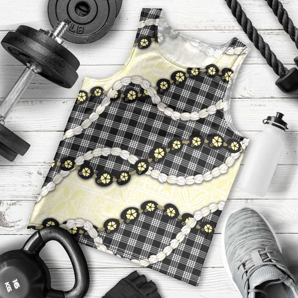 Black Palaka Hawaii Men Tank Top Kukui Nut Pikake Lei Hawaiian Tapa Pattern LT14 - Polynesian Pride