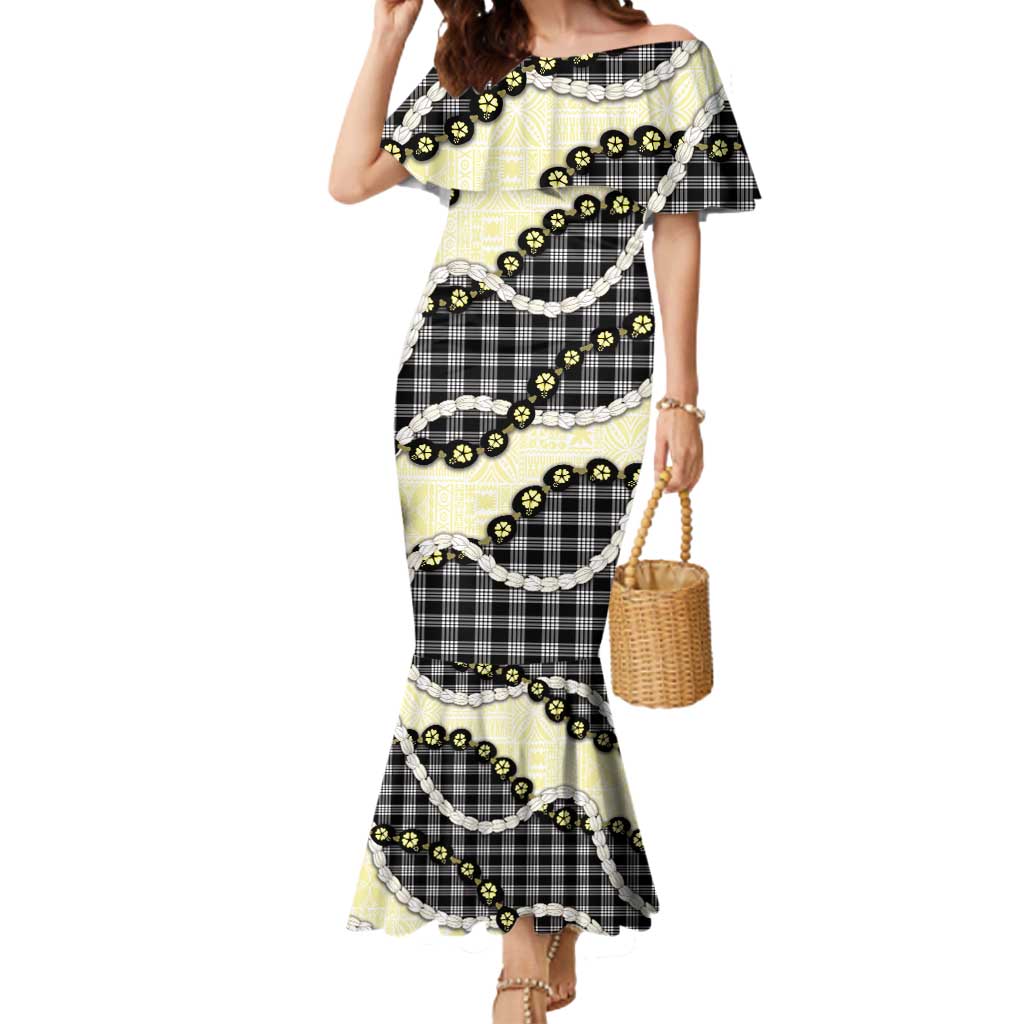 Black Palaka Hawaii Mermaid Dress Kukui Nut Pikake Lei Hawaiian Tapa Pattern LT14 Women Black - Polynesian Pride