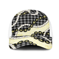 Black Palaka Hawaii Mesh Trucker Cap Kukui Nut Pikake Lei Hawaiian Tapa Pattern LT14 One Size White Black - Polynesian Pride