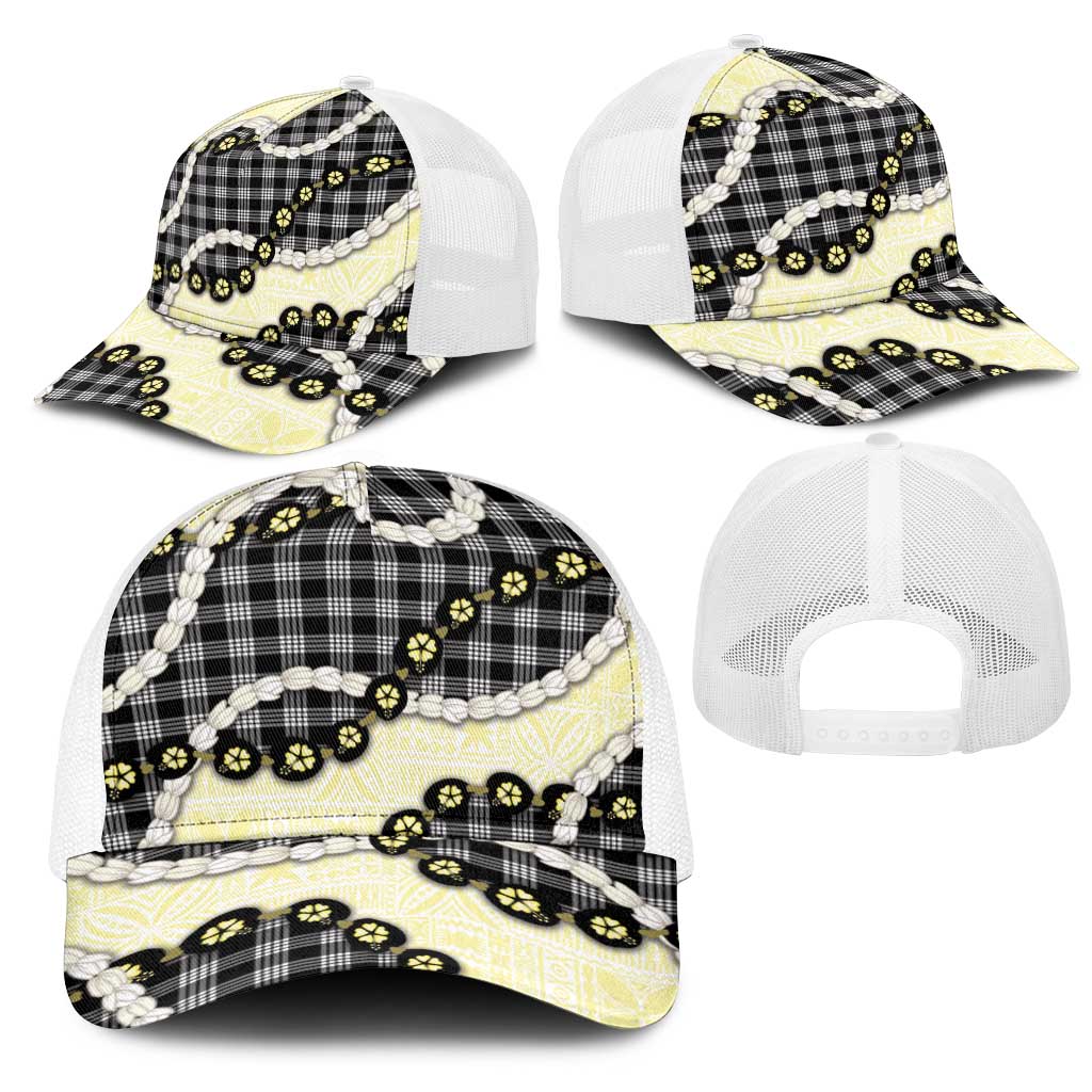 Black Palaka Hawaii Mesh Trucker Cap Kukui Nut Pikake Lei Hawaiian Tapa Pattern LT14 - Polynesian Pride