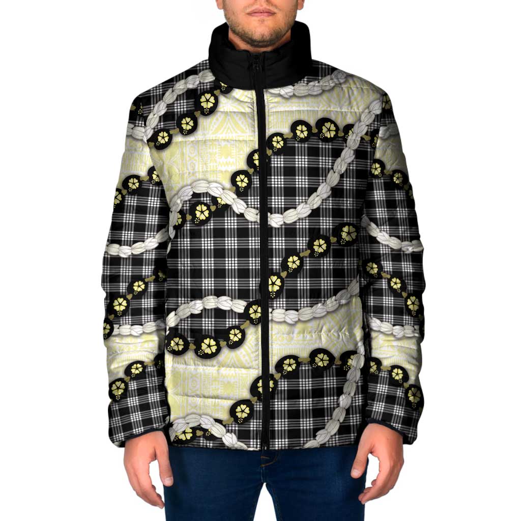 Black Palaka Hawaii Padded Jacket Kukui Nut Pikake Lei Hawaiian Tapa Pattern LT14 Men Black - Polynesian Pride