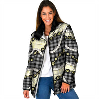 Black Palaka Hawaii Padded Jacket Kukui Nut Pikake Lei Hawaiian Tapa Pattern LT14 Women Black - Polynesian Pride