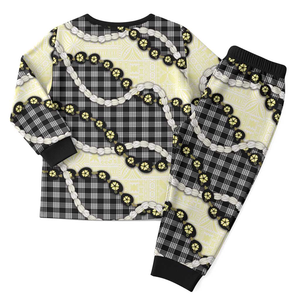 Black Palaka Hawaii Christmas Pajama Set Kukui Nut Pikake Lei Hawaiian Tapa Pattern LT14 - Polynesian Pride