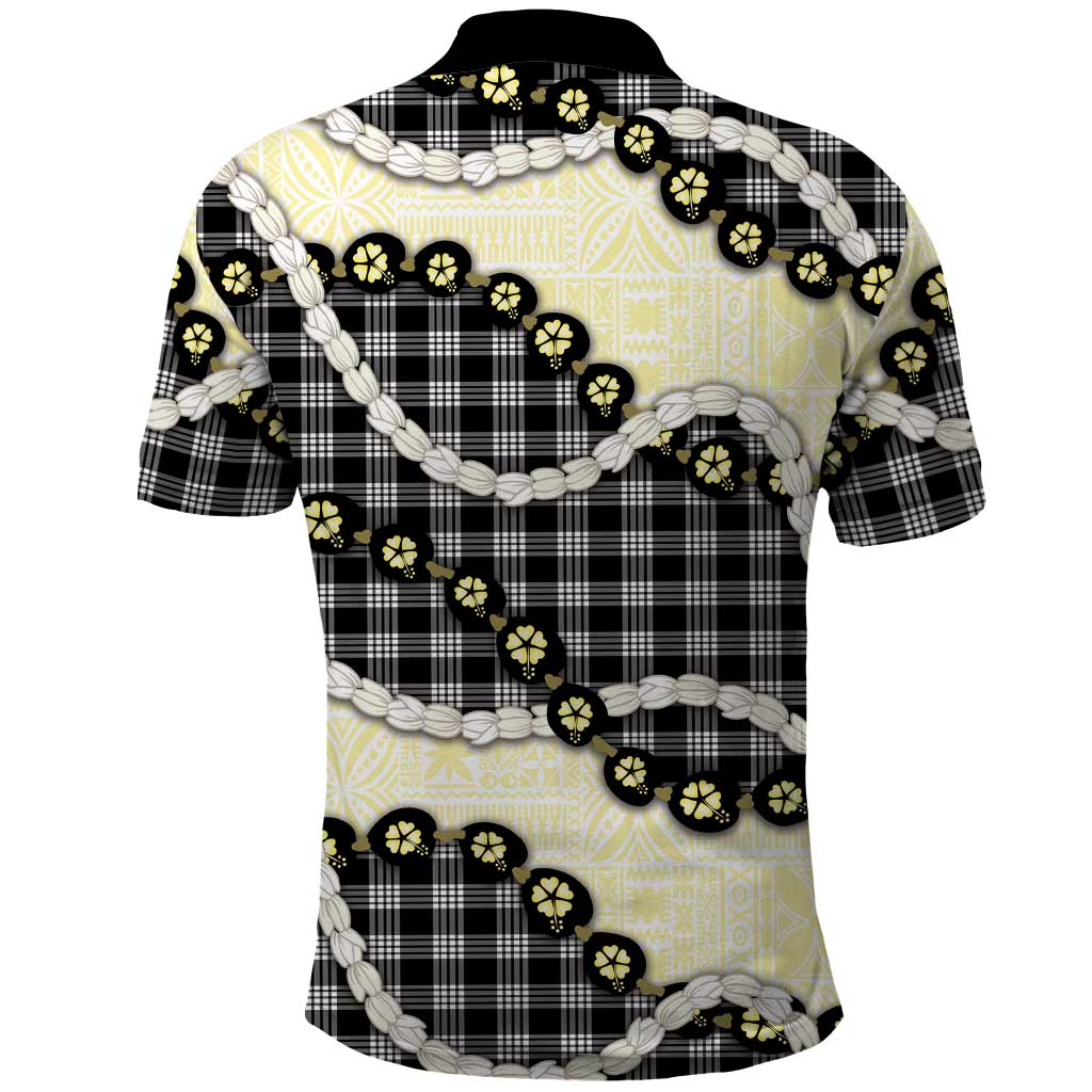 Black Palaka Hawaii Polo Shirt Kukui Nut Pikake Lei Hawaiian Tapa Pattern LT14 - Polynesian Pride