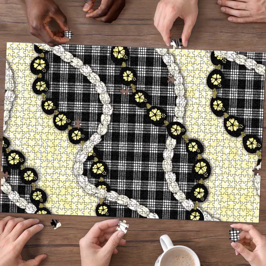 Black Palaka Hawaii Puzzle Kukui Nut Pikake Lei Hawaiian Tapa Pattern LT14 - Polynesian Pride