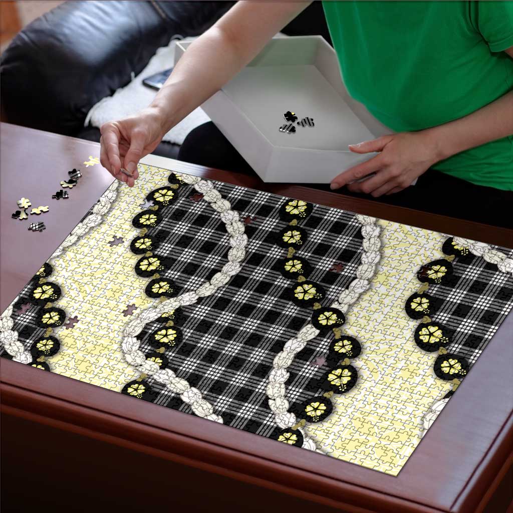 Black Palaka Hawaii Puzzle Kukui Nut Pikake Lei Hawaiian Tapa Pattern LT14 - Polynesian Pride