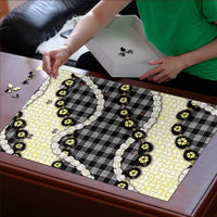 Black Palaka Hawaii Puzzle Kukui Nut Pikake Lei Hawaiian Tapa Pattern LT14 - Polynesian Pride
