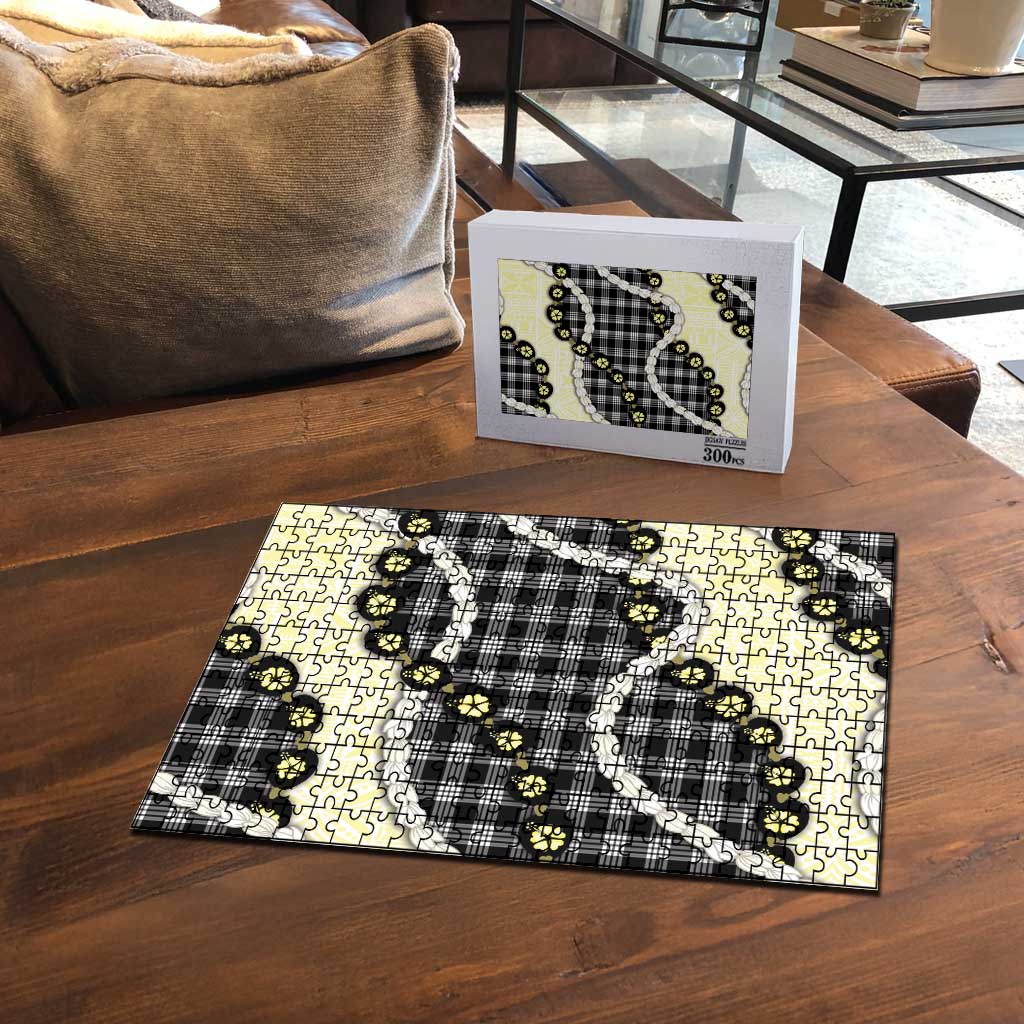 Black Palaka Hawaii Puzzle Kukui Nut Pikake Lei Hawaiian Tapa Pattern LT14 - Polynesian Pride