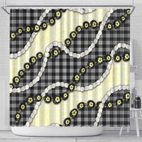 Black Palaka Hawaii Shower Curtain Kukui Nut Pikake Lei Hawaiian Tapa Pattern LT14 - Polynesian Pride