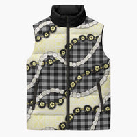 Black Palaka Hawaii Sleeveless Puffer Jacket Kukui Nut Pikake Lei Hawaiian Tapa Pattern LT14 Unisex Black - Polynesian Pride