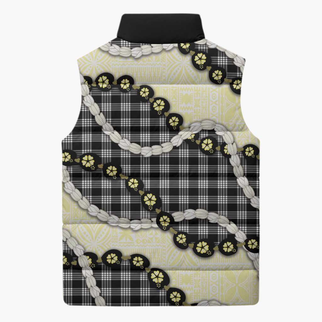 Black Palaka Hawaii Sleeveless Puffer Jacket Kukui Nut Pikake Lei Hawaiian Tapa Pattern LT14 - Polynesian Pride