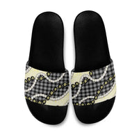 Black Palaka Hawaii Slide Sandals Kukui Nut Pikake Lei Hawaiian Tapa Pattern LT14 Black - Polynesian Pride