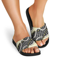 Black Palaka Hawaii Slide Sandals Kukui Nut Pikake Lei Hawaiian Tapa Pattern LT14 - Polynesian Pride